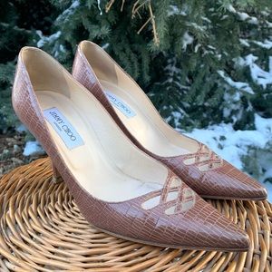 Jimmy Choo Size Tan Nude Lizard Embossed Peek-a-Boo Stilettos Heels Size 39 / 9